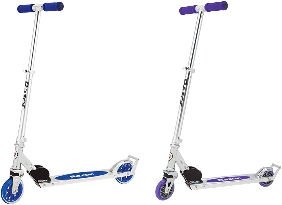 Razor A3 Scooter Ages 5+ Foldable 143lbs Blue & A2 Scooter Wheelie Bar Foldable Front Vibration Reducing System