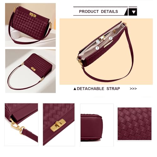 Shoulder Bag for Women Weave Bags Lightweight Tote Bags Vegan Leather Handbags Handmade Cute Bags Sling Purse with Pocket3