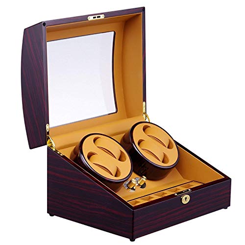 Bobinador de relojes automático de 4 posiciones y almacenamiento de 6 espacios en madera