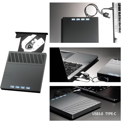 Graveur de disque externe rapide USB 3.0 avec hub multi-port de transfert de données PC