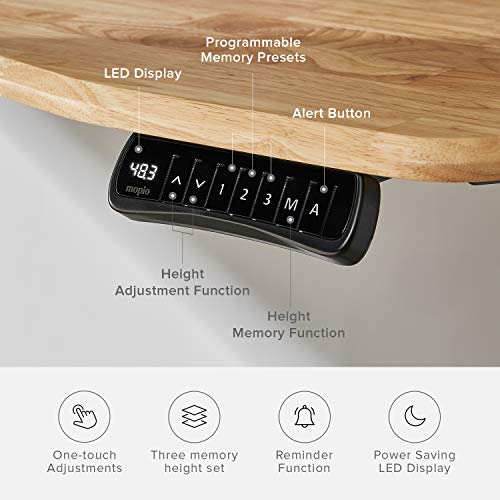 Mopio Solid Wood Sterling Electric Height Adjustable Standing Desk, Sit Stand Desk Workstation, 3 Adjustable Memory Setting And Stand Alarm 100% Solid Wood (Natural, 53") #TOP6