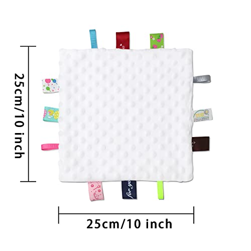 Firstsix Crinkle Tag Security Blanket, Minky Dot Soothing Blanket With Colorful Tags, Crinkle Paper And Squeaker For Boys And Girls, Soft Plush Lovey Toys For Newborn Babies, White #TOP5