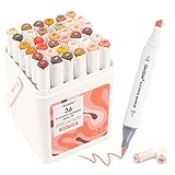 Grabie 36 Colors Dual Tip Skin Tone&Hair Alcohol Markers, Chisel & Brush Alcohol Based Skin Color Marker Set with Case and Coloring Book, Drawing Markers for Adults Coloring, Set of 36