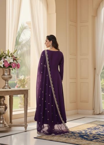 Image of Yashika Women's Silk Blend Embroidered Anarkali Kurta Set with Dupatta | Full Length Ethnic Wear for Women | Wedding