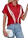 MYMORE Womens Rhinestone Fringe Shirt Top Nashville Country Western Cowgirl Outfit Short Sleeve Bling Button Up Shirts Top Dolly Costume Parton Rave Party Club Clubbing Outfit Clothing Red S