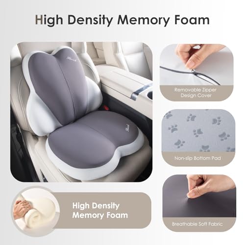 Image of FLORICH Car Seat Cushion and Back Support for Car Ultrathick Memory Foam Office Chair Cushions with Lumbar Support Pillow for Sciatica & Back & Tailbone Pain Relief (Beige Grey)