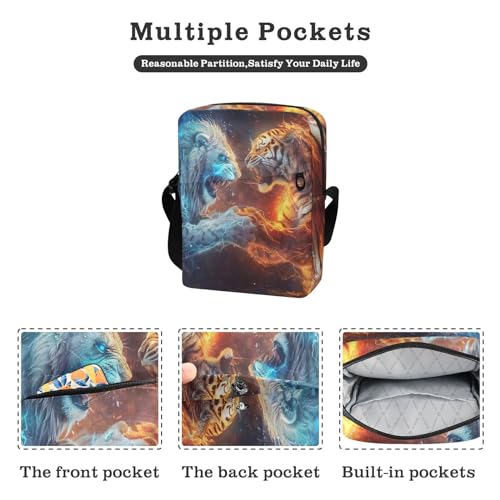Crossbody Bag Ice Blue Fire Flame Tiger Animal Messenger Bag for Women Men Purse Shoulder Bag Satchel Bag with Adjustable Strap 214B60382