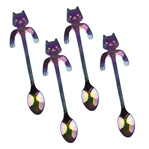 4 PCS Kaffee Löffel Mini Katze umarmt Kitty Löffel, Tee Suppe Zucker Dessert Vorspeise Würze Bistro Löffel, zum Aufhängen Cup Löffel by wetrys Cover