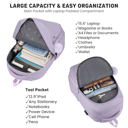 Image of YAMTION School Bag Laptop Backpack Teen for Girls Women, Aesthetic College Bookbag for Student,Purple
