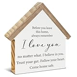 Rustic Home Decor, Before You Leave This Home Remember I Love You House Shaped Wood Block Sign, Living Room Decor for Desk Table Shelf