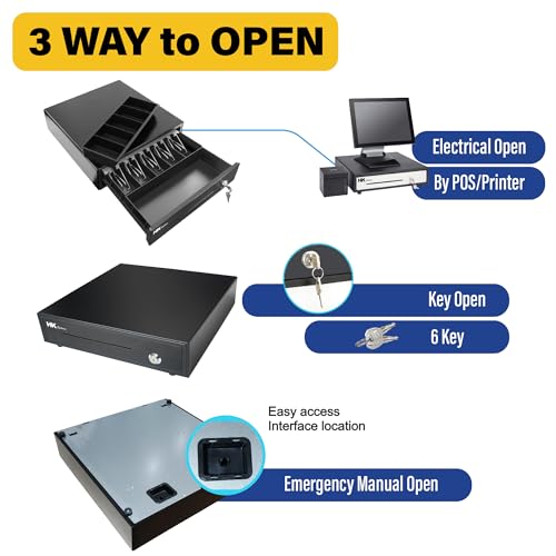 HK SYSTEMS 16\" Heavy Duty Black POS Cash Drawer with 5Bill/5Coin, Removable Coin Compartment, 24V, RJ11, Single Large Front Media Slots, Black
