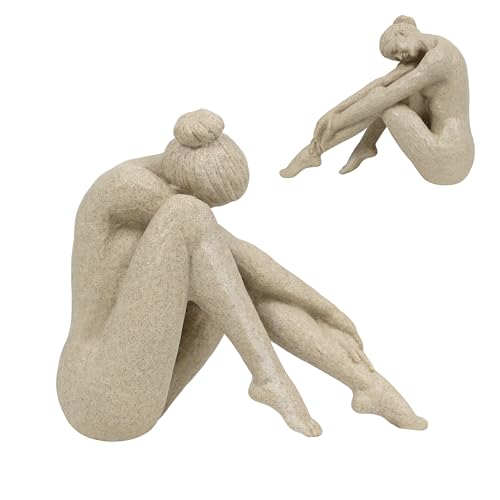 Escultura abstracta moderna femenina sentada beige miniatura 2