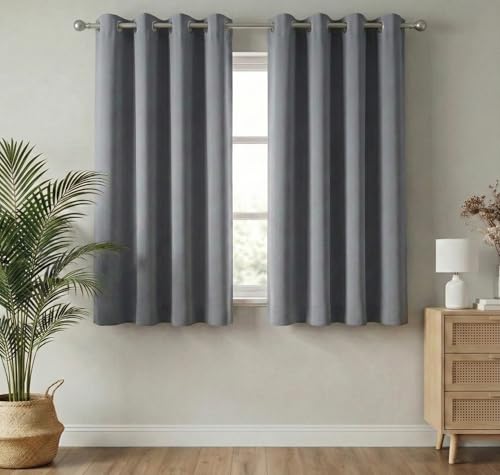 Image of VAS COLLECTIONS 100% Blackout Door Curtains, 5 Feet (121 x 152 cm) Set of 2, Plain, Thermal Insulated, Room Darkening Curtains for Living Room, Bedroom (Charcoal Grey)