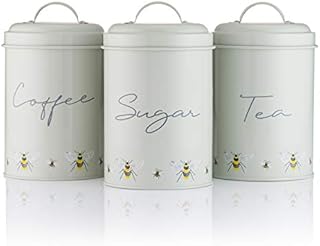 The Gifts&Flowers Company - Tea, Coffee and Sugar Canisters - Set of 3, Bees Storage Tins