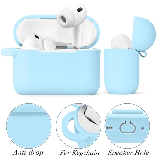Image of VISOOM for AirPods Pro 3 Case 2025, Silicone Case for Apple Air Pods Pro 3rd Generation Cover Women, Cute iPods 3 Protective Cover with Bling Keychain & Cleaning Kit,Sky Blue