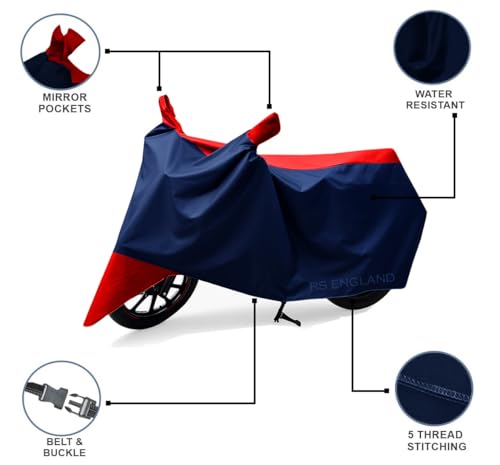 Image of All Season Protection Bike Cover for TVS Jupiter 125 DT SXC NEW 2026 Scooty Bike Cover with Water-Resistant and Dust Proof Premium 190T Fabric Red Stripe with Navy Body