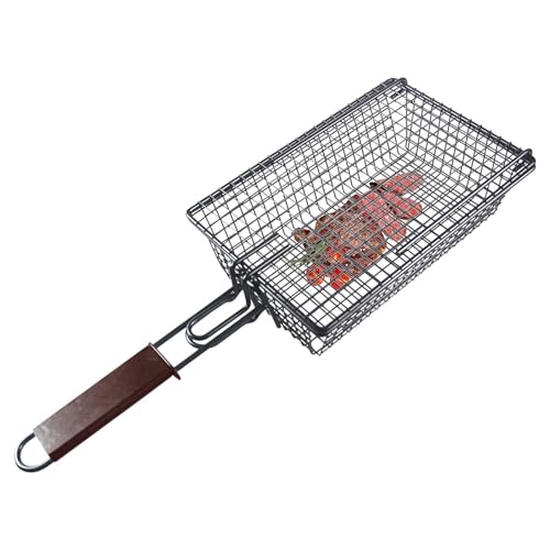 Panier De Grille Barbecue - Paniers De Grill Non Bâton | Panier En Bois Avec Poignée Pliable | Steak De Poulet Aux Crevettes Végétales | 3,31 Pouces Bol De Grillades Pour Le Barbecue Camping Picnic Et