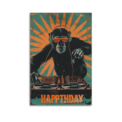 Toile DJ Chimp Happy Birthday pour salon et chambre afin de creer une ambiance musicale retro