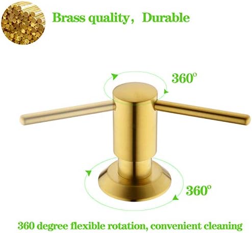 KMEINO Soap Dispenser, Brass Commercial Built in Undermount Soap Dispenser, Brushed Gold Metal Pump Head Liquid Lotion Kitchen Countertop Soap Dispenser with 500ml PP Bottle