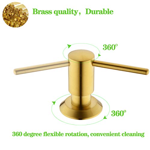 Kmeino Soap Dispenser, Brass Commercial Built In Undermount Soap Dispenser, Brushed Gold Metal Pump Head Liquid Lotion Kitchen Countertop Soap Dispenser With 500Ml Pp Bottle #TOP2