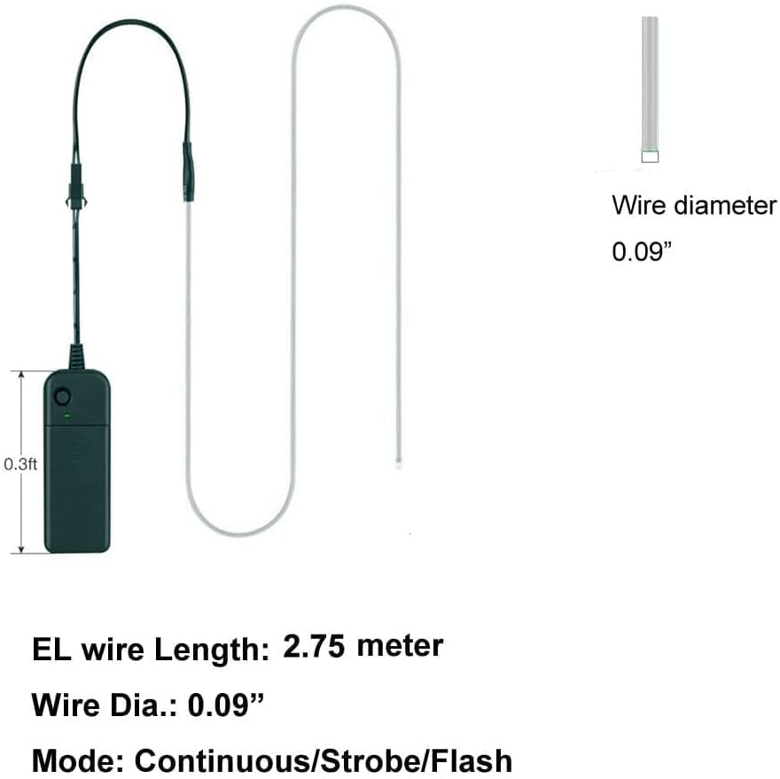 MaxLax EL Wire Fluorescent Green 5-Pack, 9ft/2.75m Neon Light Wire with Noise Reduction and Battery Pack… image 4