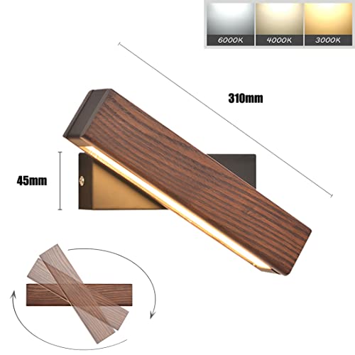 Lámpara de pared de madera con rotación de 360° y luz regulable de lectura 8