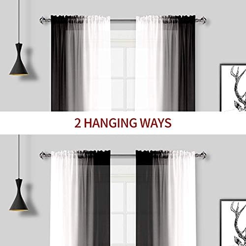 Melodieux Black Ombre Sheer Curtains Gradient Rod Pocket Voiles, 56x81 inch, 2 Panels