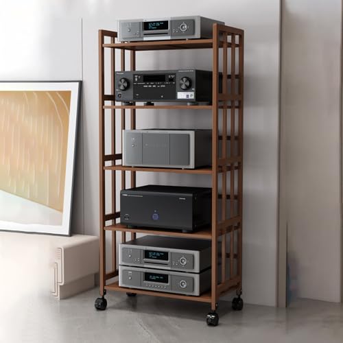 Genérico Mueble Consola estéreo Vintage de Gran Capacidad, Soporte para Altavoces Ajustable de 5 Niveles, Estante rodante para componentes de Audio, Estante electrónico, marrón Oscuro, 80 cm/31,5 pul