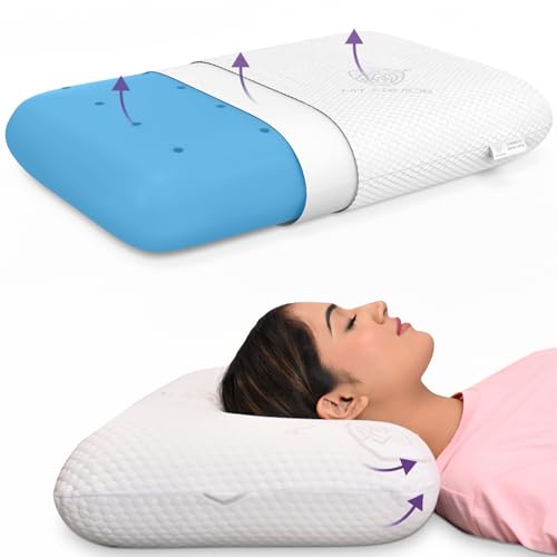 MY ARMOR Ventilated Cooling Gel Memory Foam Pillow King Size, Orthopedic Pillow for Sleeping & Neck Pain Relief | 24x15x5 Inches | with Removable Zipper Cover, White, Pack of 1