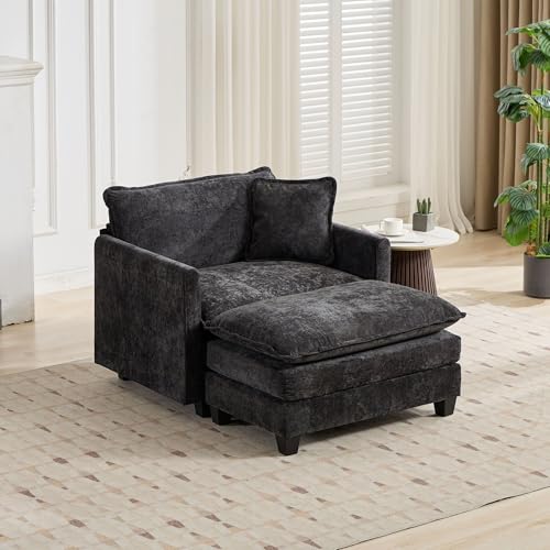 KEIKI Cloud Sofa Ottoman only, Modern Sectional Couch, for Living Room Bedroom and Apartment, Comfy Double Layer Upholstered Seat Cushion, Breathable Chenille Fabric, Black by KEIKI - Used condition - Image 3