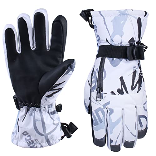 Delamiya Ski Handschuhe für Kinder, Touchscreen Kinder Skihandschuhe Warm Wasserdicht Winddicht, PU Verdickt Schneehandschuhe Winterhandschuhe Fahrradhandschuhe Kinder Jungen Mädchen, Outdoor-Sport Cover