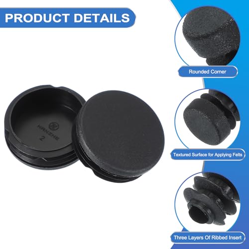 Image of PATIKIL 2-3 /8 Inch Plastic Tubing End Caps, 4 Pcs Round Hole Plug Insert for Round Iron Pipe Chair Leg Table Bookshelves Patio Furniture, Black
