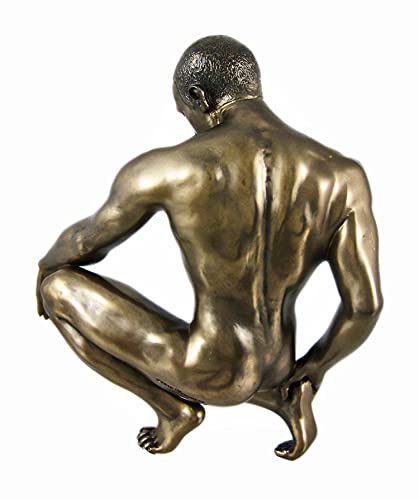 Bronzed Finish Kneeling Nude Male Statue Sculpture #TOP2