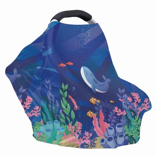Image of Dolphin Car Seat Cover for Babies Dust Cover Multi-Use Reusable Stroller Canopy Covers Privacy Protection Lightweight Stain Resistant Breastfeeding Shawl