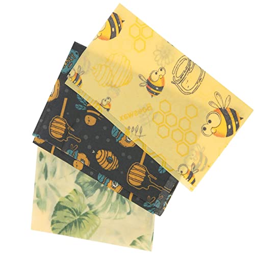 Beeswax Cloths Set of 3 Reusable Beeswax Paper for Storing Food, Organic Wax Paper for Breads, Snacks, Vegetables, etc. Cotton