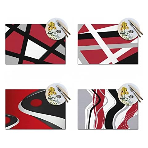 Placemats Dinner Mat Square Cotton Place Mats Black and Red Line Non Slip Heat Resistant Washable Table Mats for Kitchen Dinner Table Restaurant 18x12 Inches Set of 4 Cover