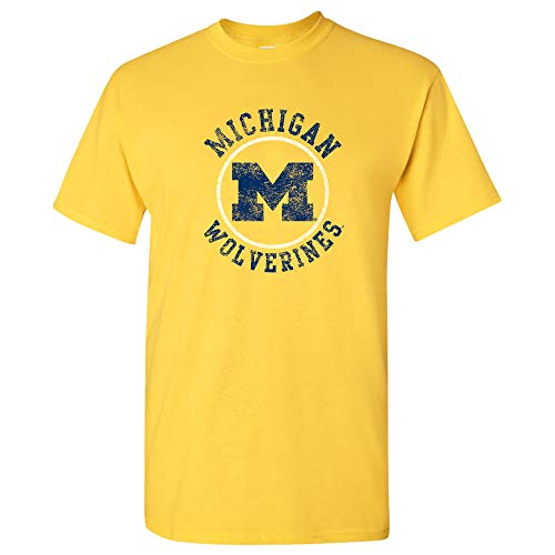 UGP Campus Apparel AS04 - Michigan Wolverines Distressed Circle Logo T Shirt 2X-Large Daisy