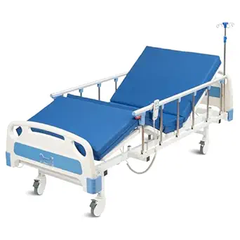 Real Relax Premium 2-Function Full Electric Hospital Bed with Mattress, IV Pole, Dining Table, and Locking Casters