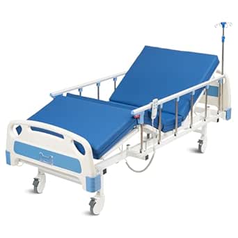 Real Relax Premium 2 Function Full Electric Hospital Bed with Mattress, IV Pole, Dining Table, Locking Casters