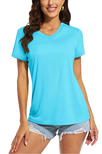 Tacvasen Womens T-Shirts Short Sleeve Shirts Summer Shirt Swim Shirts Rash Guard Quick Dry T Shirt Athletic Shirts Sun Protection Shirt Workout Shirts Uv Shirts For Women Ice Blue #TOP13