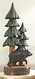 BLACK FOREST DECOR Bear & Pine Tree Sculpture, Wood, 5' W x 4' D x 12' H