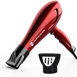 JINRI Hair Dryers Professional Blow Dryer 1875w Powerful Tourmaline Negative Ionic Hairdryers Light Weight Hairdressing salon blowdryers Portable Travel Hanging Ring & ALCI plug - RED JR-021