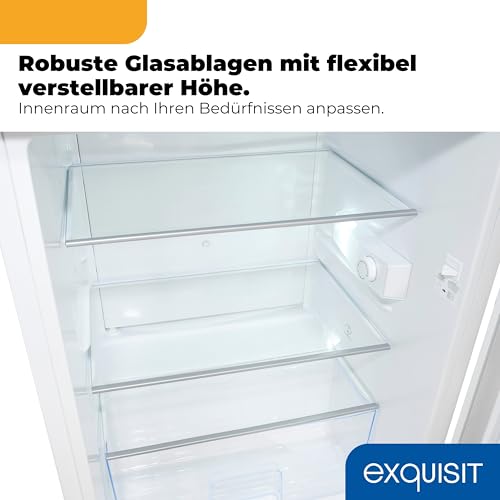 Exquisit Kühlschrank | 133 l Nutzinhalt, Energieklasse C, 37 dB(A) | kompakt, LED-Innenbeleuchtung, verstellbare Glasablagen, Gemüseschublade, manuelle Temperaturregelung | KS516-V-H-010C weiss