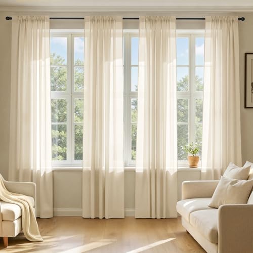 MIULEE Cream Sheer Curtains 84 Inches Long, 4 Panels Set,
