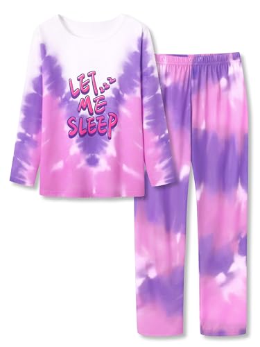 Image of Beezizac Girls Pajamas Cute Print Short /Long Sleeve Pants Set Size 6-18 | Soft Stretch Poly Blend, Comfy Crewneck, Elastic Waist Pants, Everyday & Holiday Sleepwear for Big Girls, Tweens & Teens
