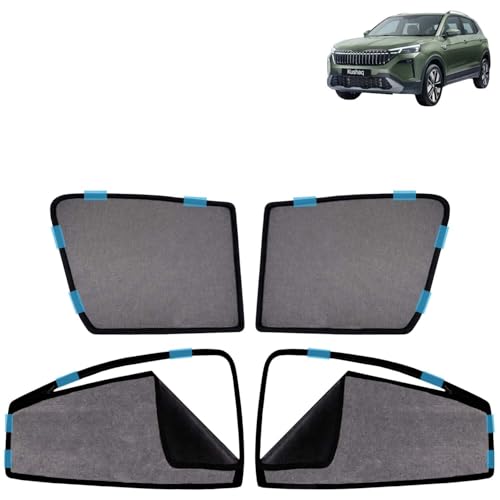 Image of KINGSWAY Car Sun Shade Curtains Only Compatible with Skoda Kushaq (2026 Onwards) | Front Window in Half Cut and Rear in Zipper (Magnetic) | UV & Heat Protection | Pack of 4 Pcs