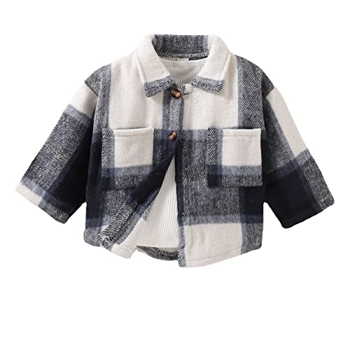 Large Boy Dog Coat Boys Girls Flannel Shirt Jacket Long Sleeve Plaid Lapel Button Down Fall Shirt Coat (Navy, 4-5 Years)