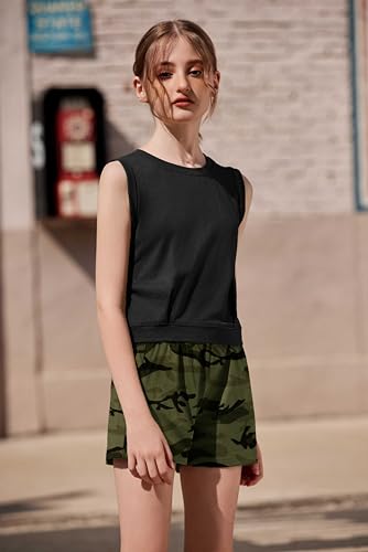 Image of Arshiner Girls 2 Piece Short Sets Sleeveless Tops and Shorts with Pockets | Round Neck Waist Elastic Sport Clothing Outfits Perfect for Spring Summer