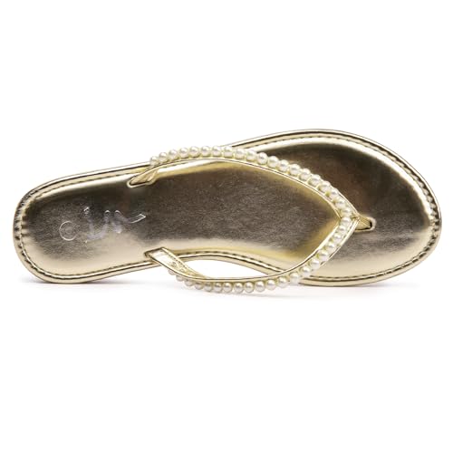 Image of LM Women's Pearls Strappy Flat Sandals Thong Sandals Flip Flop Slip On Slide Sandals for Women Dressy Summer