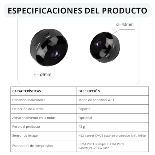 Camara Espia. Pack Cámara Vigilancia Wifi Interior/Exterior(2.4GHz)+SD 32GB | Camara Mini Oculta Seguridad | Sensor Movimiento | Vigilancia para Bebe, Perros, Coche | Inalambrica a Bateria, Sin Cables - imagen 8